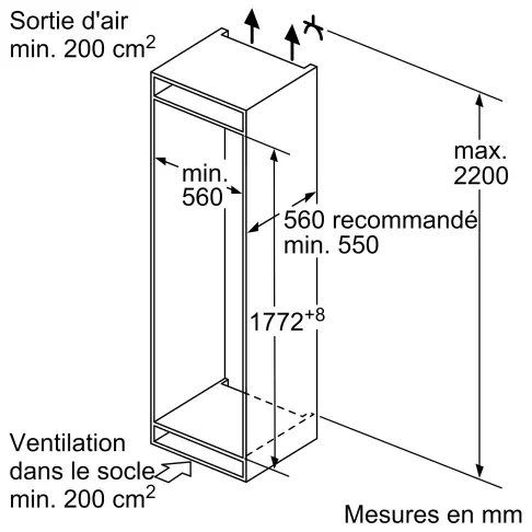 Réfrigérateur intégrable combiné inversé BOSCH KIV86SFE0 - 9