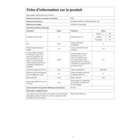 Lave-vaisselle 60 cm MIELE G 5000 SC FRONT INOX - 2