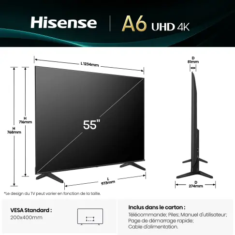 Tv led 55'' HISENSE 55A6Q - 2