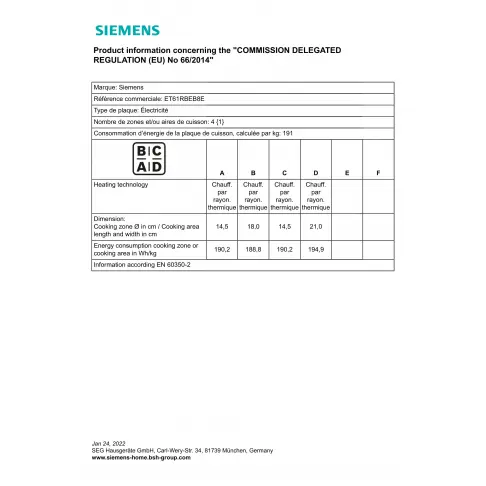 Plaque vitrocéramique SIEMENS ET61RBEB8E - 8
