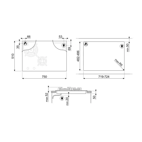 Table de cuisson mixte SMEG GAMME ELITE PM3743D - 4