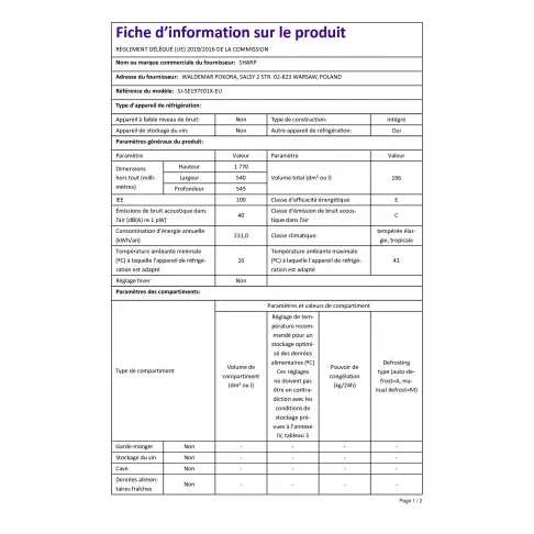 Congélateur intégrable SHARP SJSE197E01X - 3