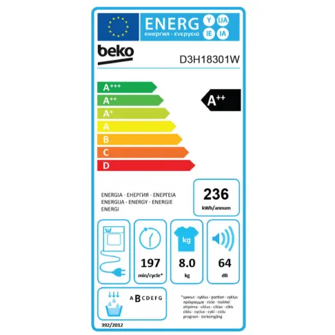 Sèche-linge frontal BEKO D3H18301W - 7