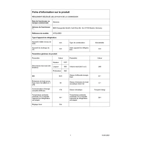 Réfrigérateur intégré 1 porte SIEMENS KI72LADE0 - 2