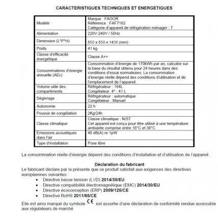 Refrigerateur 2 Portes Fagor Faf 7162 Mda