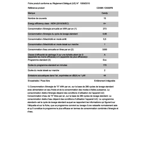 Lave-vaisselle tout intégré 60 cm CANDY CDIMN 1 D 530 PB - 2