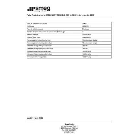 Domino vitrocéramique SMEG GAMME ELITE SE232TD1 - 2