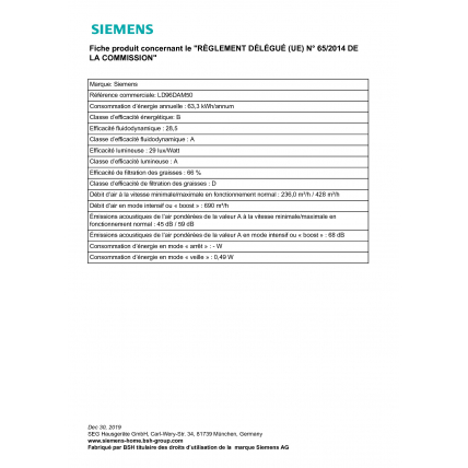 Hotte Decorative Siemens Ld 96 Dam 50 Mda