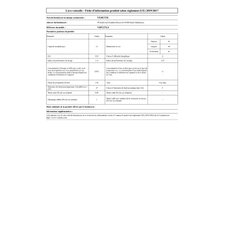 Lave-vaisselle 60 cm VEDETTE VDP127LS - 3