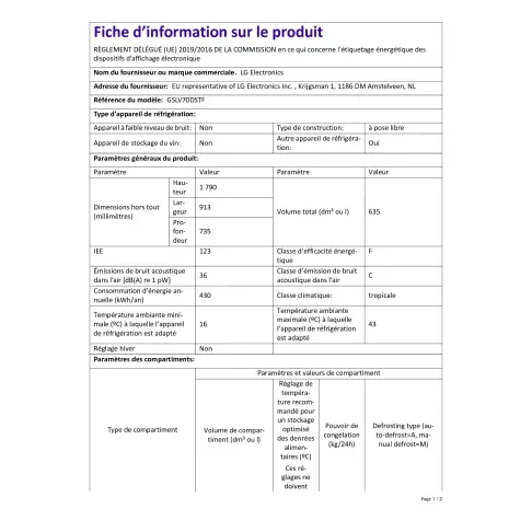 Réfrigérateur américain LG GSLV70DSTF - 2