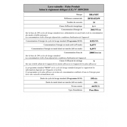 Lave Vaisselle 60cm Brandt Dfh 14524 W Mda