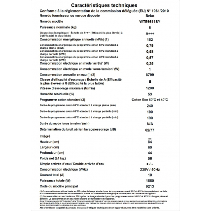 Lave Linge Frontal Beko Wte 6611 Sy Mda