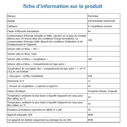Congelateur Armoire Electrolux Euf 2047 Aow Mda