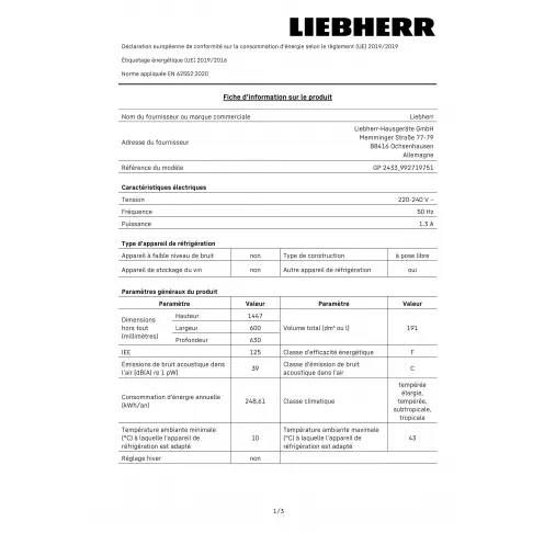 Congélateur armoire LIEBHERR GP 2433-21 - 2