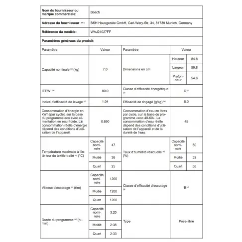 Lave-linge frontal BOSCH WAJ24027FF - 3