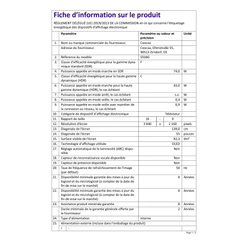 Tv oled 55 pouces  55S8G - 2