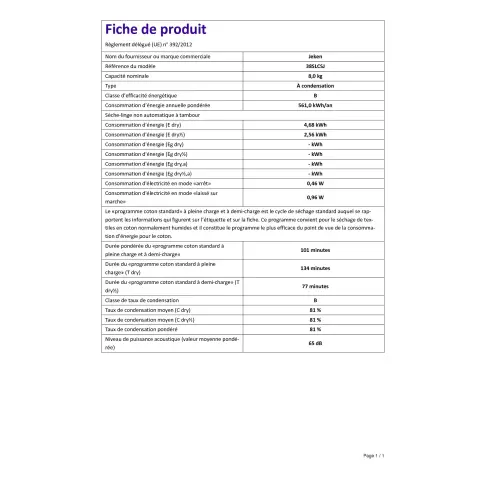 Sèche-linge frontal JEKEN 38SLCSJ - 2