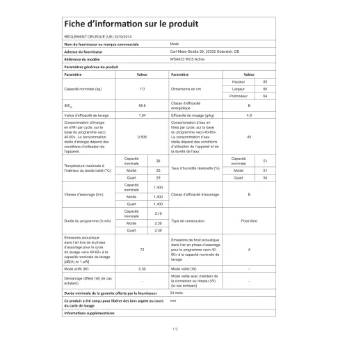 Lave-linge frontal MIELE WSA033 - 2