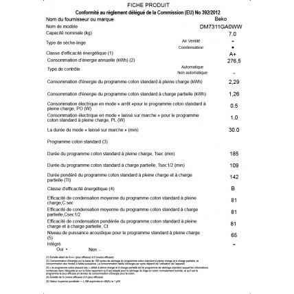 Seche Linge Frontal Beko Dm 7311 Ga 0 Ww Mda