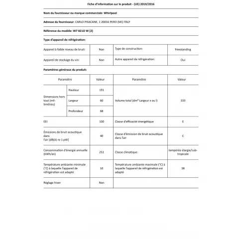 Réfrigérateur combiné inversé WHIRLPOOL W 7821 OW - 3
