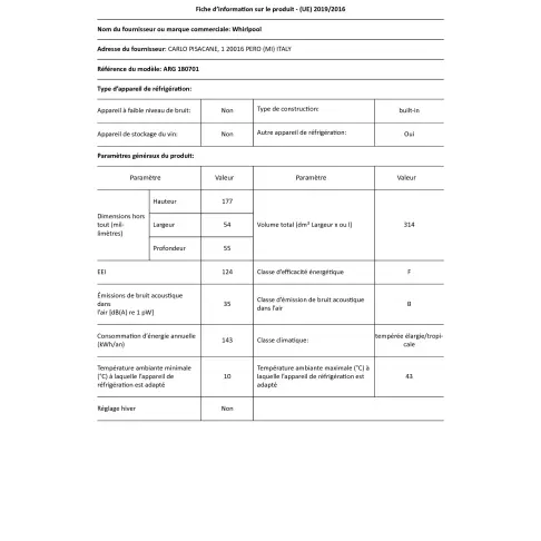 Réfrigérateur intégré 1 porte WHIRLPOOL ARG180701 - 2