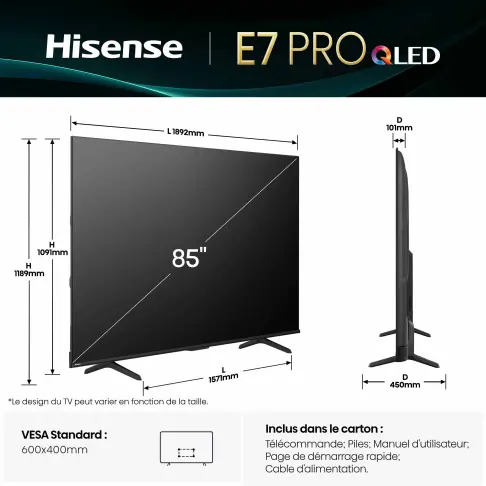 Tv led 85'' HISENSE 85E7QPRO - 3