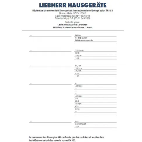 Congélateur coffre LIEBHERR GT 4232-22 - 2