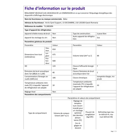 Réfrigérateur table top BEKO TS190030N - 3