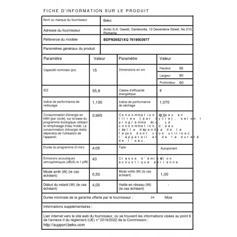 Lave-vaisselle 60 cm BEKO BDFN26521XQ - 7