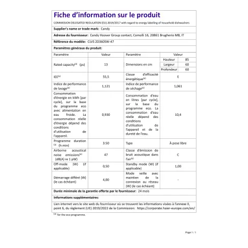 Lave-vaisselle 60 cm CANDY CLVS 2 D 360 SW 47 - 2