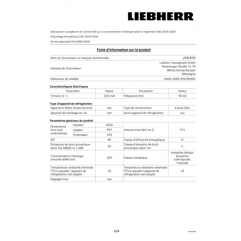 Combiné inversé LIEBHERR CNSFD2003-20 - 2