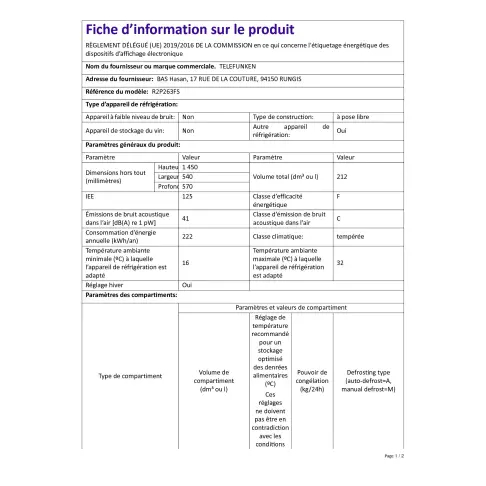 Réfrigérateur 2 portes  R2P263FS - 3