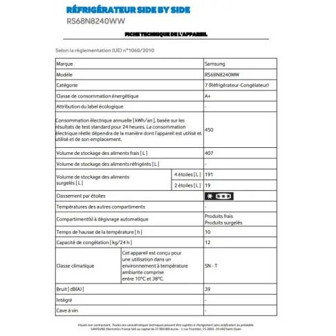 Refrigerateur americain SAMSUNG RS 68 N 8240 WW - 8