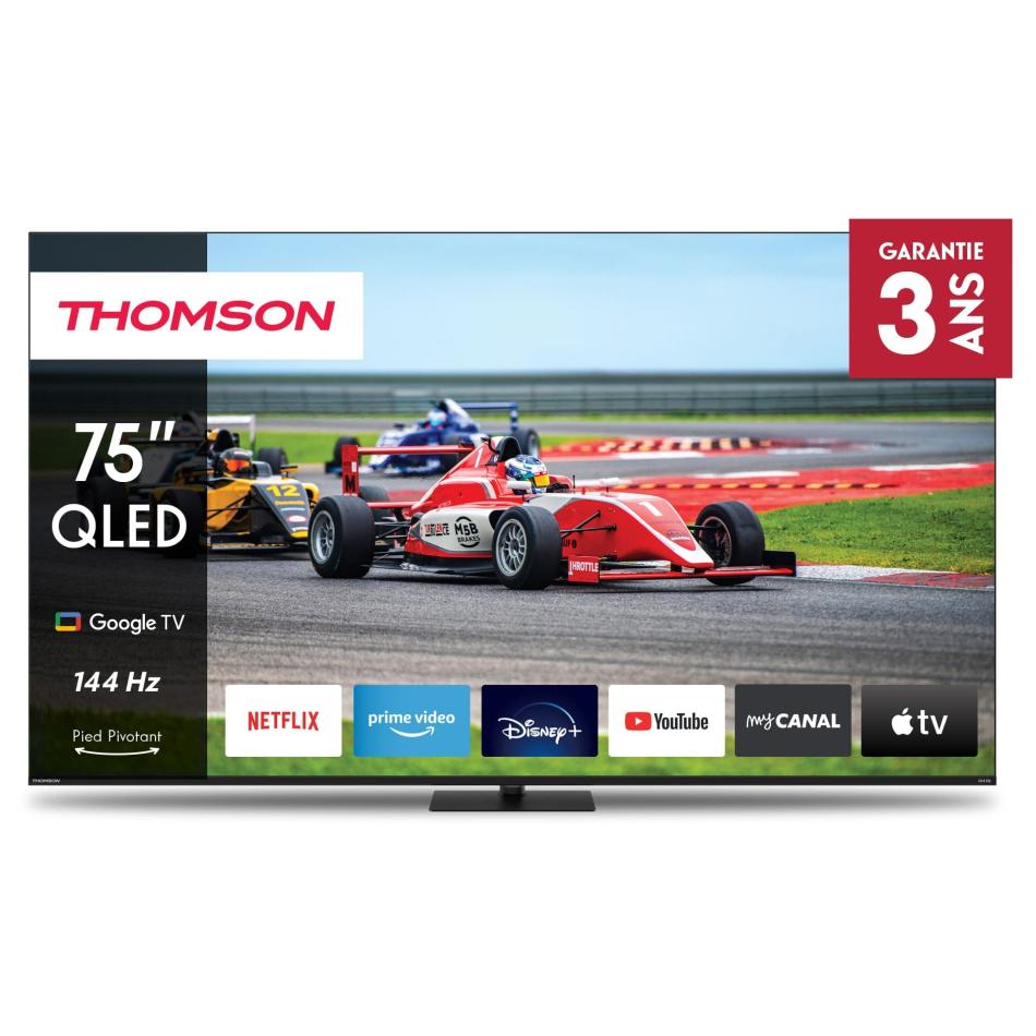Google TV 75 QLED Pro avec pied central rotatif 144Hz 190cm 2024 - vue 7
