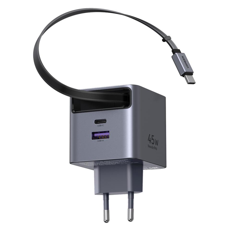 Chargeur mural USB A + câble USB C rétractable - vue 2