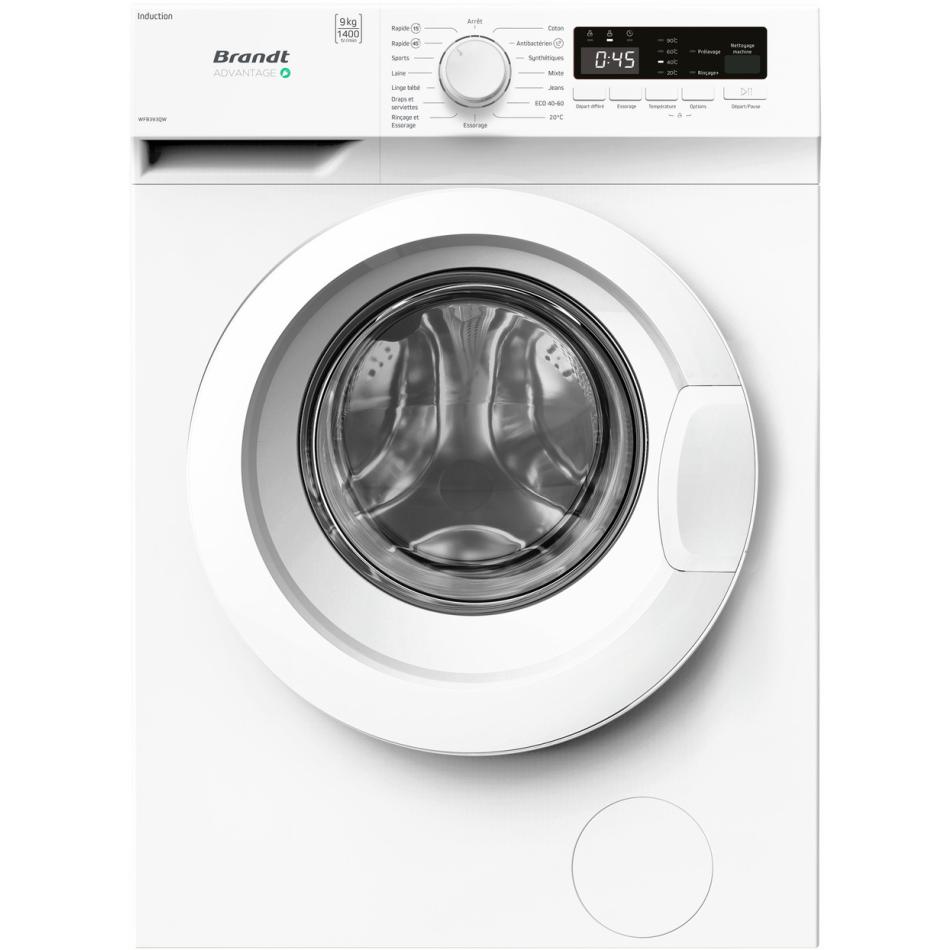 Lave linge hublot BRANDT WFB393QW 9 kg Induction L60cm Classe A 1400 trsmin - vue 4