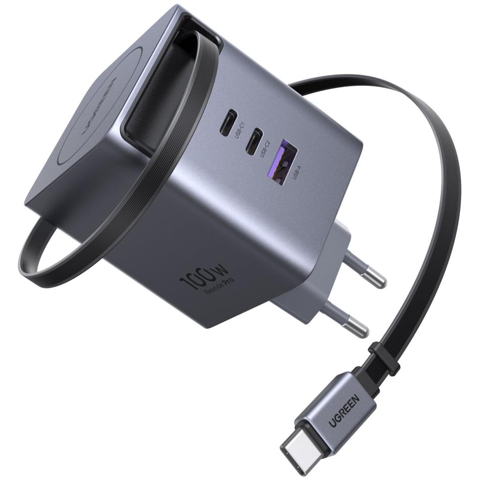 Chargeur secteur UGREEN 2x USB C + 1x USB A Rétractable - vue 2
