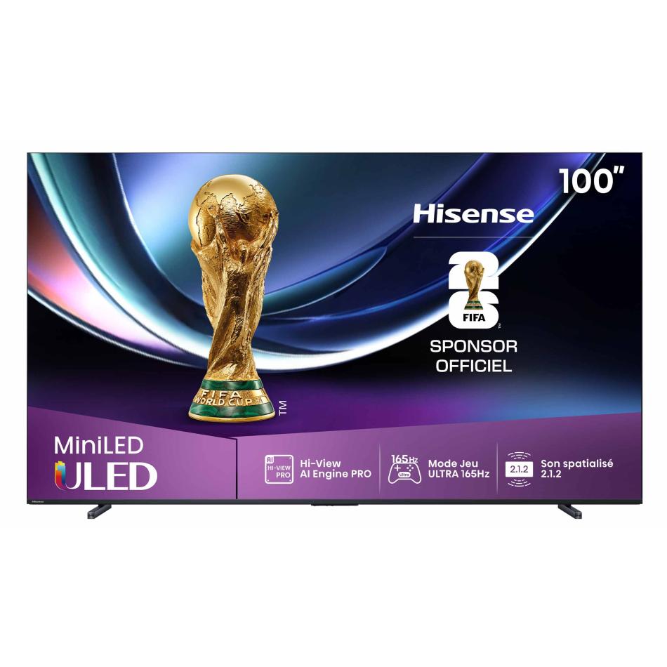 TV Mini LED QLED Hisense 4K UHD 100U7Q PRO 253 cm 2025 - vue 3